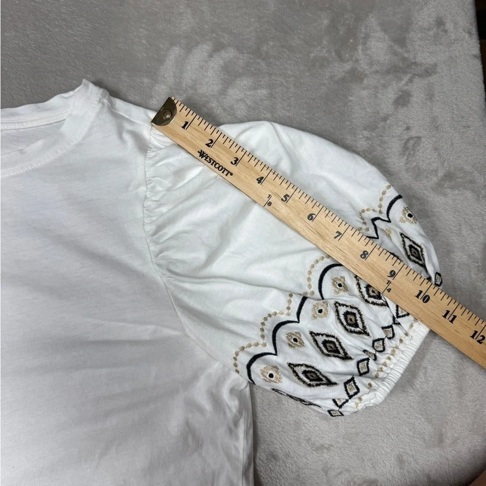 LOFT Embroidered Balloon Sleeve Top White 100% Cotton Lightweight Blouse Size MP